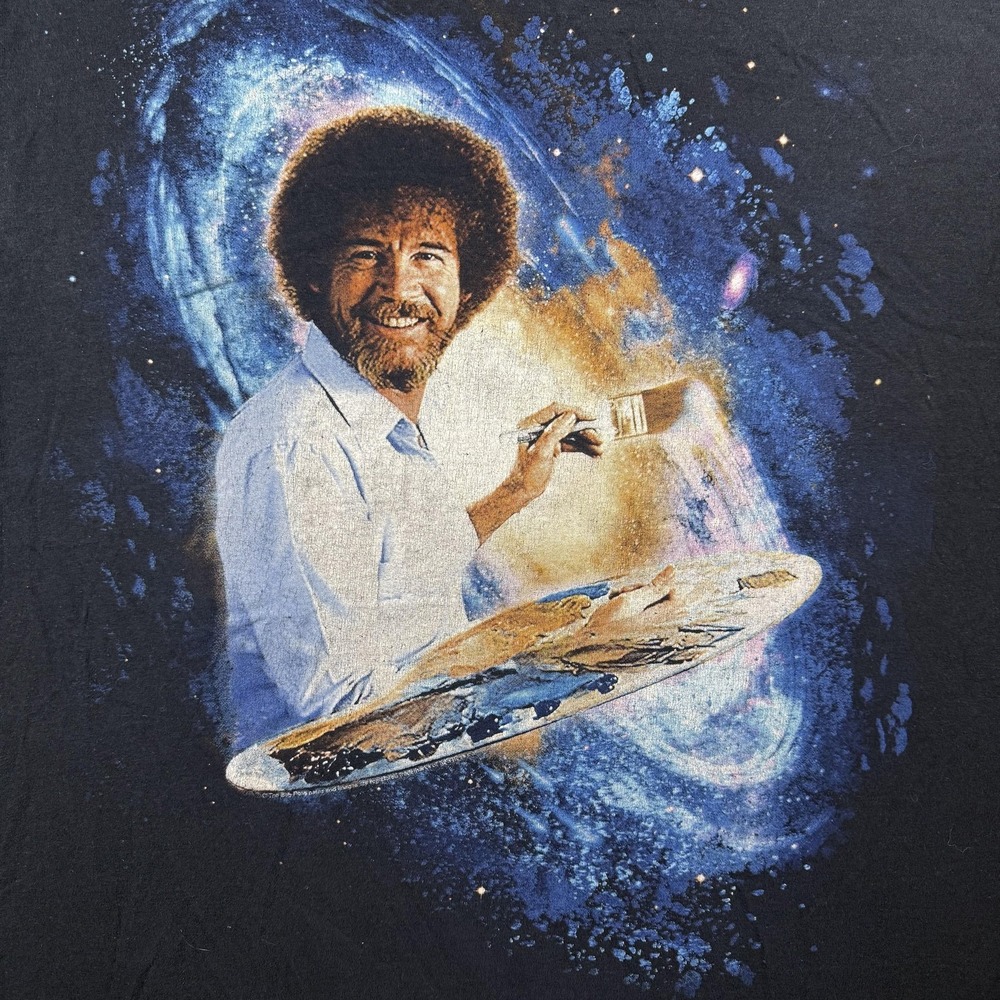 Bob Ross Shirt Mens 2XL Black Galaxy Painter Graphic Tee Space Art Stars